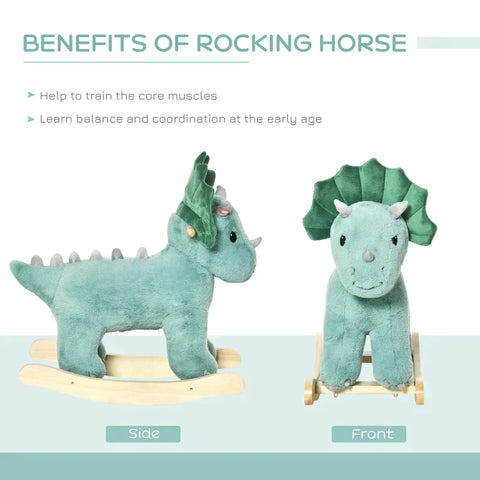 Rootz Rocking Horse - Children's Rocking Animal - Kid Plush Ride-On Rocking Horse - Triceratops-shaped Toy - Dark/Green - 64 x 30 x 54 cm