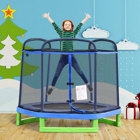 Rootz Children's Trampoline - Children's Trampoline With Safety Net - Toddler Trampoline For Indoors And Outdoors - Fitness Trampoline - Garden Trampoline - Blue/Green - 215 x 200 x 190 cm