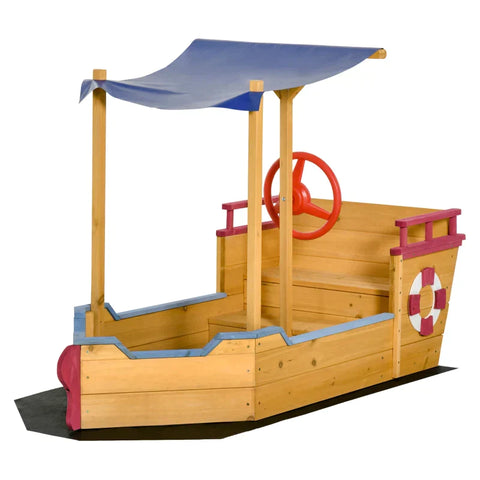 Rootz Sandbox - Ship Design Mud Box - Wooden Sailing Ship with Bench - Flag Pole - Pirate Ship for Children - Sandbox for the Garden - Outdoor Sandbox - Orange - 160 x 70 x 103 cm