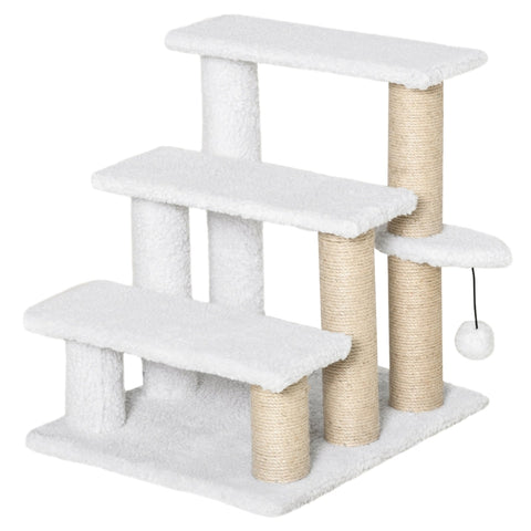 Rootz Pet Stairs - Scratching Post - Stairs - Cat Stairs - Dog Stairs - Animal Stairs - Chipboard/Jute/Plush - White - 45 x 40 x 48 cm