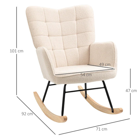 Rootz Rocking Chair - Retro Solid Wood - Upholstered chair - Cream White - 71cm x 92cm x 101cm