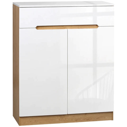 Rootz Shoe Cabinet - Shoe Chest - Drawer - Adjustable Shelves - High-gloss Surface - Chipboard - White - 80 x 32 x 100 cm