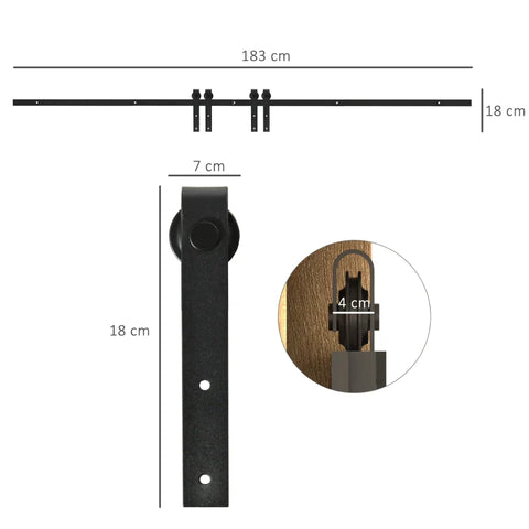 Rootz Sliding Door Set - Sliding Door System - Running Rail - Wooden Sliding Door Accessories - Carbon Steel - Black - 183 x 0.6 x 18 cm