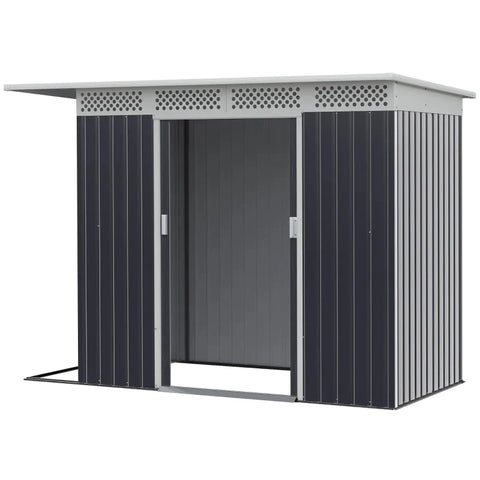 Rootz Tool Shed - Garden Shed with Side Storage - Sliding Door - Steel - Black - 257 x 142 x 184 cm