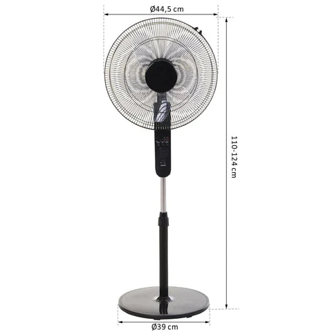 Rootz Pedestal Fan - Swing Fan - Fan With Remote Control - Height-adjustable Fan - 3 Speed Levels - Metal - Black