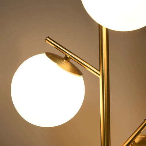 Rootz Floor Lamp - Retro Design - Stable Metal Base - Smooth Rod - Long Power Cable - 3 Lampshades - Suitable For LED - Iron+Glass - Gold+White - Ø27 x 169H cm