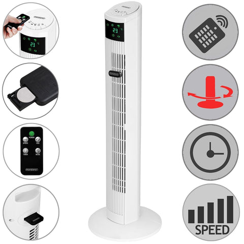 Rootz Tower Fan - Fan - Incl. Remote Control - Whiteh Display And Turbo Function - Fans - 32 x 96 x 32 cm