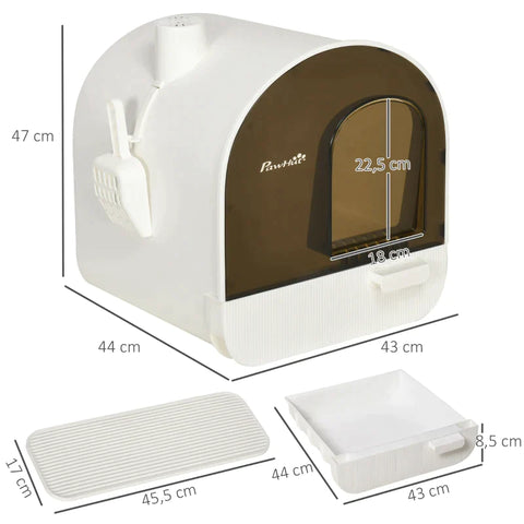 Rootz Litter Box - Cat House - Filtered Litter Box - 1 Replacement Filter - 1 Floor Mat - Plastic - Black/White - 43cm x 44cm x 47cm