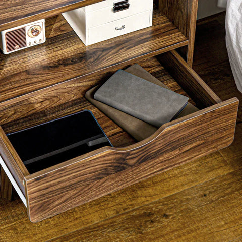Rootz Bedside Table - Retro Design Bedside Table - 1 Drawer - 1 Storage Compartment - MDF/Chipboard - Nut Brown - 50 cm x 40 cm x 50 cm