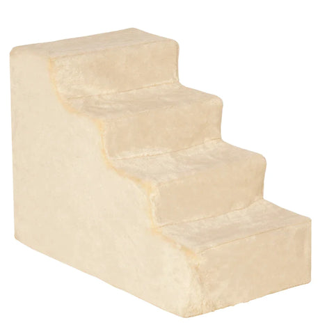 Rootz Pet Stairs - 4-Step Dog Ramp with Removable Cover - Cat Stairs - Dog Stairs - Animal Stairs - Chipboard - Plush - Beige - 60 x 35 x 44 cm