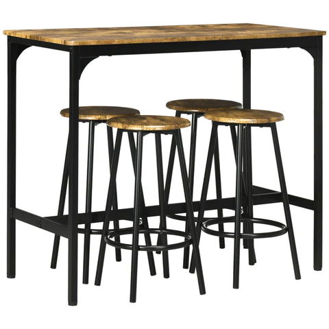 Rootz Bar Table Set - Industrial Design - 5 Pcs.table Set - 1 Bar Table - 4 Bar Stools - Seating Area - Kitchen Counter - Black + Brown - 110L x 50W x 89.5H cm.