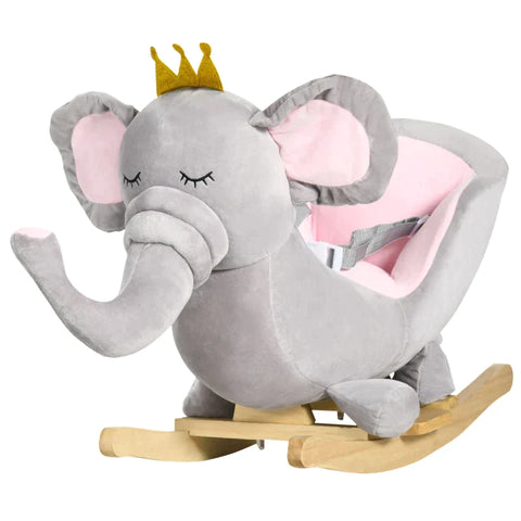 Rootz Kids Rocking Elephant - Rocking Elephant - Safety Belt - Padded Saddle - Sound Function - Gray/Pink - 60 cm x 33 cm x 45 cm