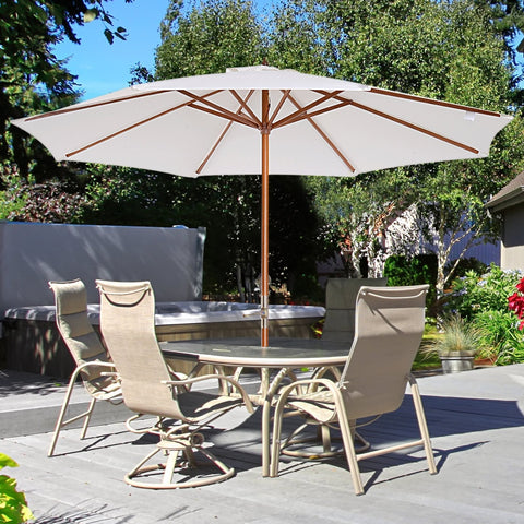 Rootz Parasol - Garden Umbrella - Wood - Market Umbrella - 2.7m Diameter - White - Brown