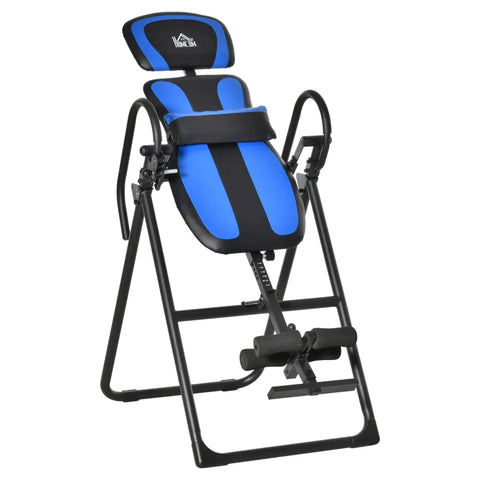 Rootz Gravity Bypass Table - Inversion Table - Foldable Gravity Trainer With Two Movable Wheels - Adjusted Back Pad - Adjusted Back Pad - Black/Blue - 132 x 71 x 145 cm
