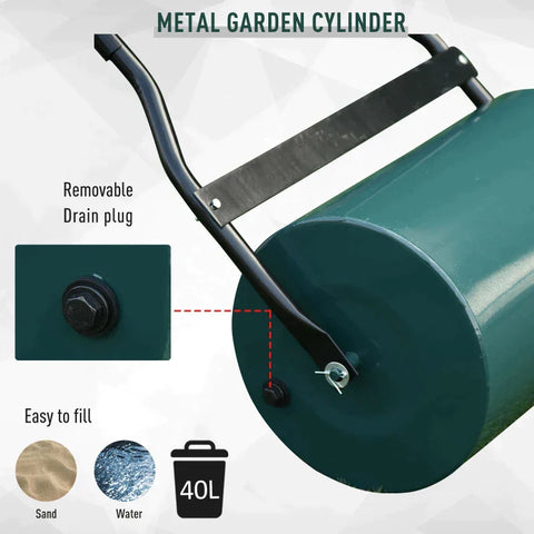 Rootz Lawn Roller - Garden Roller - Garden Lawn Roller - Large Metal Roller - Metal - Green - 58 L × 32 W ×118 H（cm