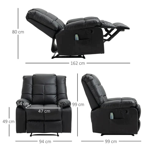 Rootz Massage Chair - Relaxation Chair - 8 Vibration Points - Reclining Function - Imitation Leather - Black - 94 x 99 x 99 cm