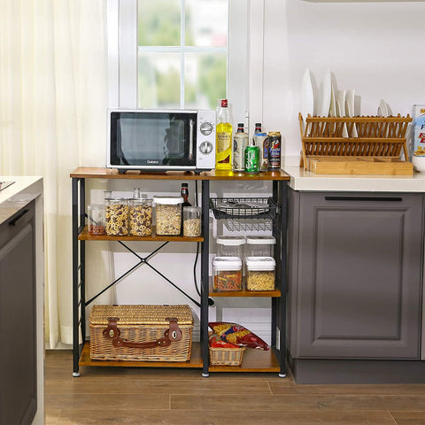 Rootz Kitchen Cabinet Industrial - Kitchen Trolley - Kitchen Cabinets - Kitchen Cabinet Organizer - Hooks and Shelves - Microwave Rack - Vintage - 90 x 40 x 84 cm