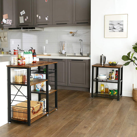 Rootz Kitchen Cabinet Industrial - Kitchen Trolley - Kitchen Cabinets - Kitchen Cabinet Organizer - Hooks and Shelves - Microwave Rack - Vintage - 90 x 40 x 84 cm