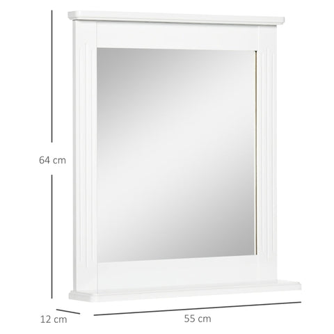 Rootz Wall Mirror - Bathroom Mirror - Wall Mirror With 1 Shelf - Modern Design - Space-saving - MDF - Glass - White - 55L x 12W x 64H cm