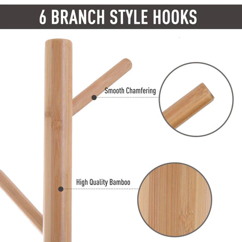 Rootz Clothes Rack - Coat Hook - Coat Hanger - Storage Bench - Tree Design - Natural Wood - 40Lx30Wx180H cm