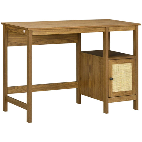 Rootz Desk - Desk With Cabinet - Viennese Wicker Look - 1 Cabinet - 1 Shelf - Chipboard - Walnut Brown + Natural - 110 cm x 48 cm x 76 cm