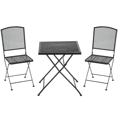 Rootz Bistro Set - Garden Seating - Garden Group Seating - Group Seating - 1 Foldable Table + 2 Foldable Chairs - Metal - Grey