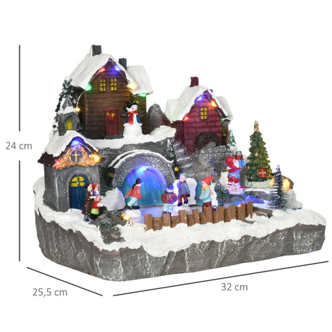 Rootz Christmas Decoration - Christmas Village - 21 Colorful LEDs - Movable Fir Tree And Ice Skaters - Multicolored - 32 x 25.5 x 24cm