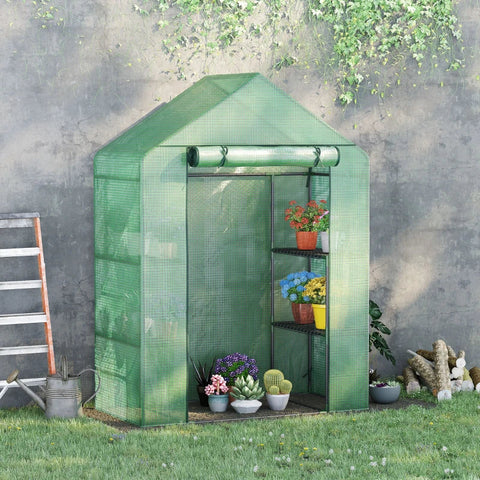 Rootz Foil Greenhouse - Greenhouse With 6 Shelves - Walk-in Garden Shed Greenhouse - Tomato House - Plant House With Roll-up Entrance - Cold Frame - Green - 141 x 72 x 191 cm