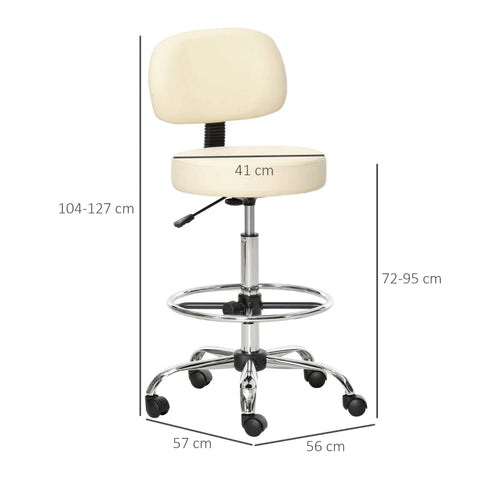 Rootz Bar Stool - Bar Chair - Swivel Bar Chair - Work Stool - Office Stool - Height-adjustable - 360° Swivel - With Backrest Padded - Beige - 56 x 57 x 104-127
