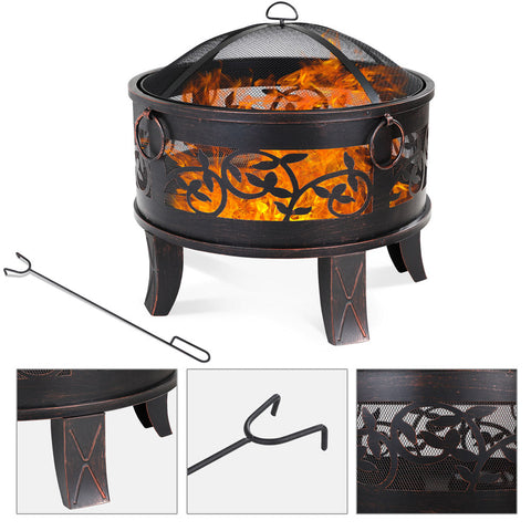 Rootz Round Steel Fireplace - Modern Fireplace - Fire Bowl - Fire Pits - Spark Grid - Ø 66cm