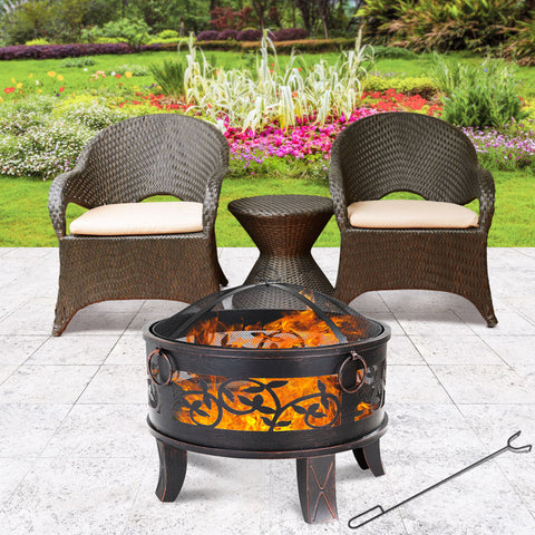 Rootz Round Steel Fireplace - Modern Fireplace - Fire Bowl - Fire Pits - Spark Grid - Ø 66cm