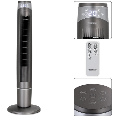 Rootz Tower Fan - Fan - Whiteh Remote Control - 6 Speed Levels - Touchscreen