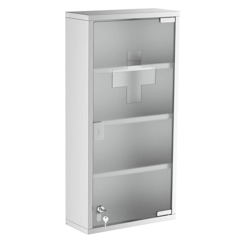 Rootz Medicine Cabinet - 4 Tier Stainless Steel - Wall Mounted -  Glass Lockable Door - 30 x 12 x 60 cm