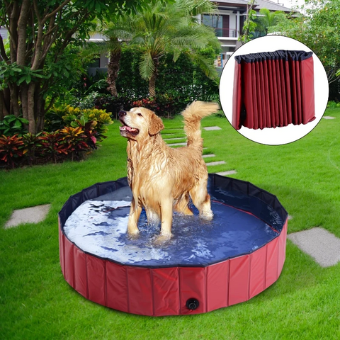 Rootz Dog Pool - Paddling Pool - Swimming Pool - Pet Swimming Pool - Dog Bath - PVC+Wood - Red/ Dark Blue