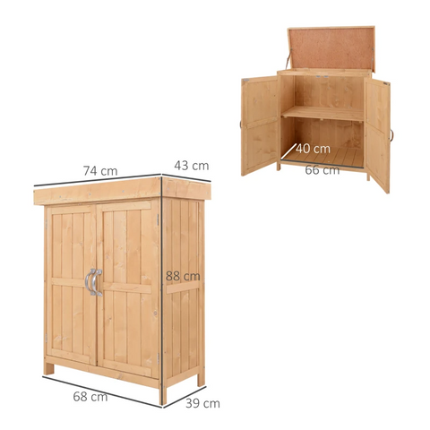 Rootz Garden Storage - Tool Cabinet - Tool Shed - 2 Compartments -  Fir Wood - Natural - 74 x 43 x 88cm
