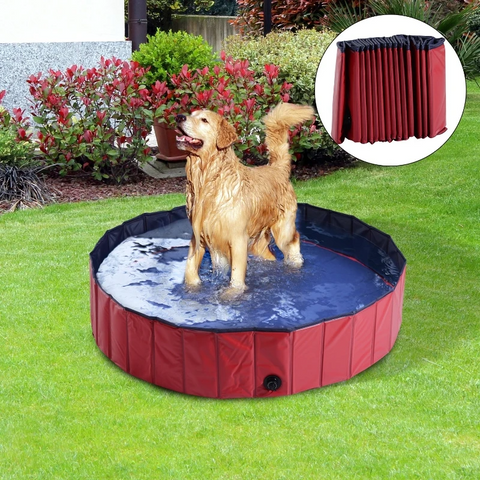 Rootz Dog Pool - Paddling Pool - Swimming Pool - Pet Swimming Pool - Dog Bath - PVC+Wood - Red/ Dark Blue