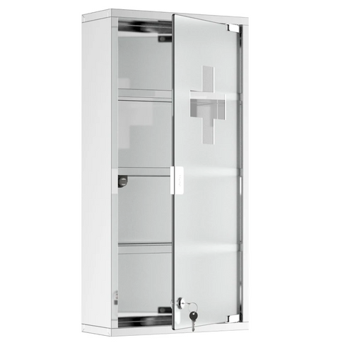 Rootz Medicine Cabinet - 4 Tier Stainless Steel - Wall Mounted -  Glass Lockable Door - 30 x 12 x 60 cm