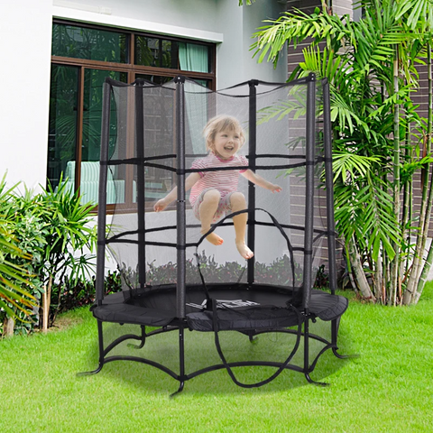 Rootz Trampoline - Children Trampoline - Garden Trampoline - Trampoline With Safety Net - Trampoline With Edge Cover - Rubber Rope Padded - Black