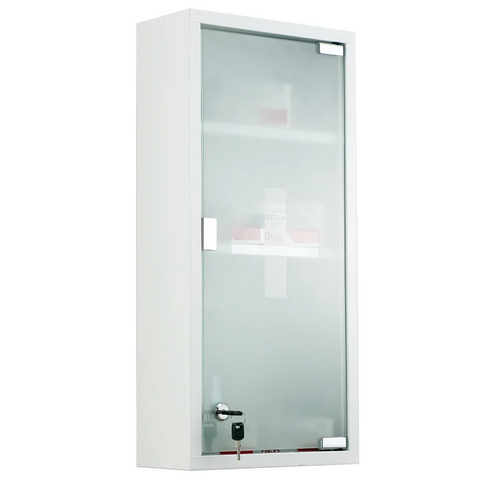 Rootz Medicine Cabinet - First Aid Cabinet - Pharmacy Cabinet - 3 Levels Medicine Cabinet - Cabinet With Lock - With Matt Glass Door - Frosted Glass + Metal - White - 27 x 57 x 12 cm