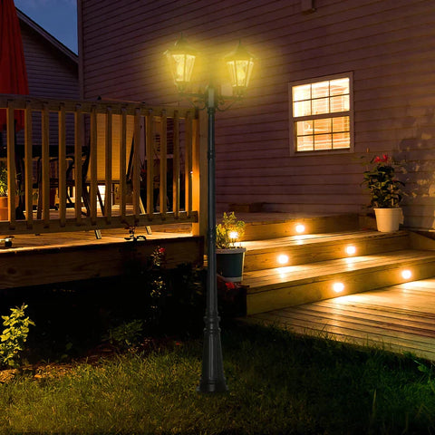 Rootz - Outdoor Lamp Pole - Retro Double Lantern - With Solar Panel - Garden Light -  Solar Garden Lanterns - Aluminum/Glass - Black - 22 x 72 x 248 cm