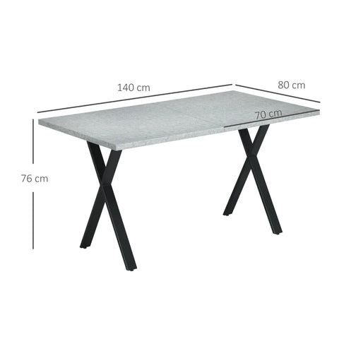 Rootz Dining Table - Kitchen Table - Stone Look Table Top - Steel Legs - MDF - Gray + Black - 140 x 80 x 76 cm