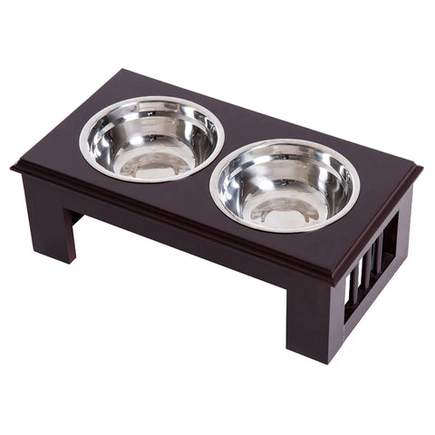 Rootz Pet Feeder - Stainless Steel Pet Feeder - Durable Pet Feeding Dish - Modern Pet Food Bowl - Pet Dining - Brown Finish - 43.7l X 24w X 15h Cm