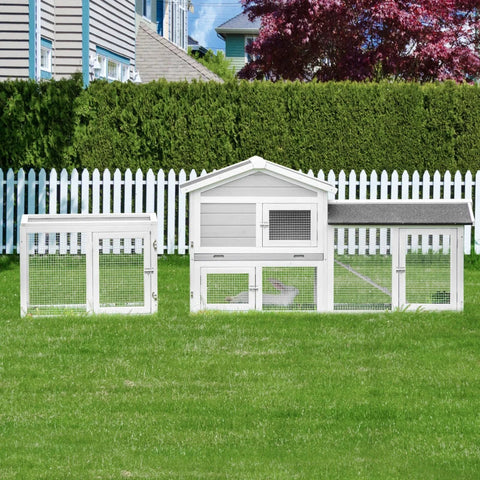 Rootz Rabbit Hutch - Wooden Rabbit Hutch - Outdoor Large Guinea Pig Hutch - Bunny Run Cage - Small Animal House for Outdoor - Fir Wood - Metal - White + Black + Grey - 227 x 53 x 85 cm