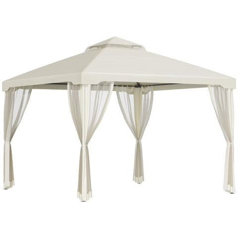 Rootz Gazebo - Garden Pavilion - Pavilion Marquee - Party Tent - With 4 X Side Wall - Weatherproof - Metal/Polyester - Cream White - 2.94 x 2.94 x 2.65 m