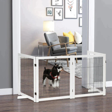 Rootz Pet Gate - Wooden Gate - Dog Gate - Safety Gate - White - 305 x 35.5 x 82 cm