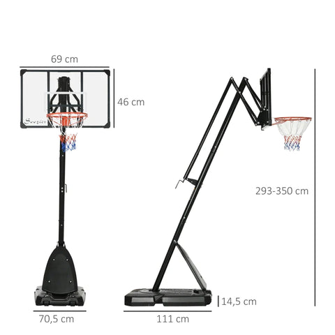 Rootz Basketball Stand - Adjustable Basket Height - Lower Impact Bar - Fillable Base - Red + Black - 107L x 70Hcm