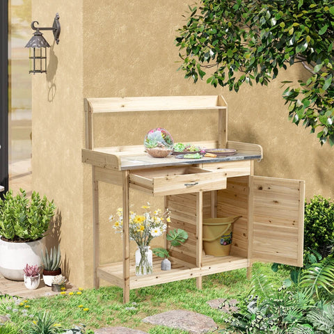 Rootz Pot Bench Table - Planting Table - Gardening Table - With Drawer - Garden Worktable - 112 x 45 x 125 cm