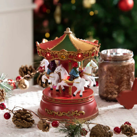 Rootz Christmas Music Box - Rotating Carousel - With Music - LED Lighting - Colorful - 13 x 13 x 18.5cm