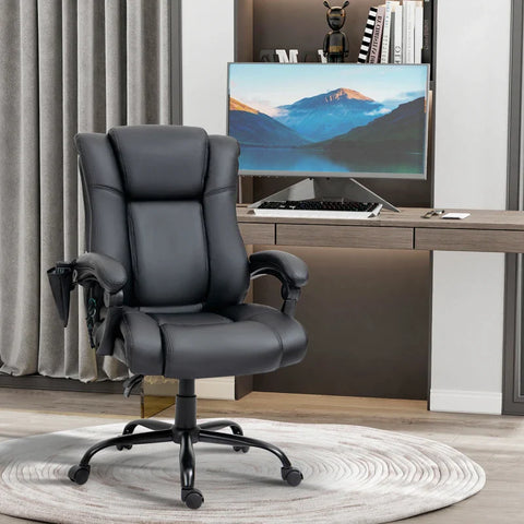 Rootz Massage Office Chair - 6 Vibration Points - Faux Leather - Provide Deep Relaxation - Adjustable Backrest - Height Adjustable - Multi-layer Board - Black - 68L x 53W x 111-121H cm