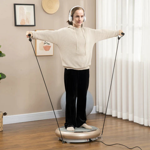 Rootz Vibration Plate - 99 Intensity Levels - 2 Resistance Bands - LED Display - Gold Look - Φ59 x 15H cm